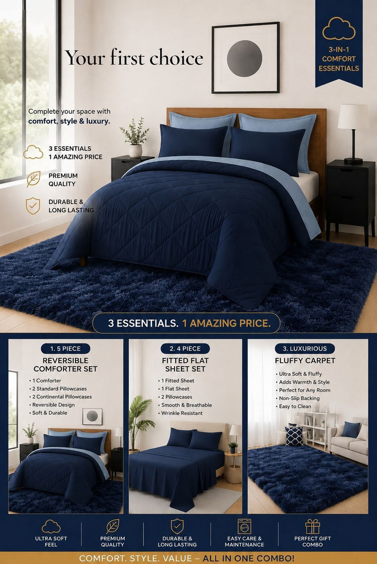 3-in-1 Comfort Essentials Combo with Fluffy Carpet