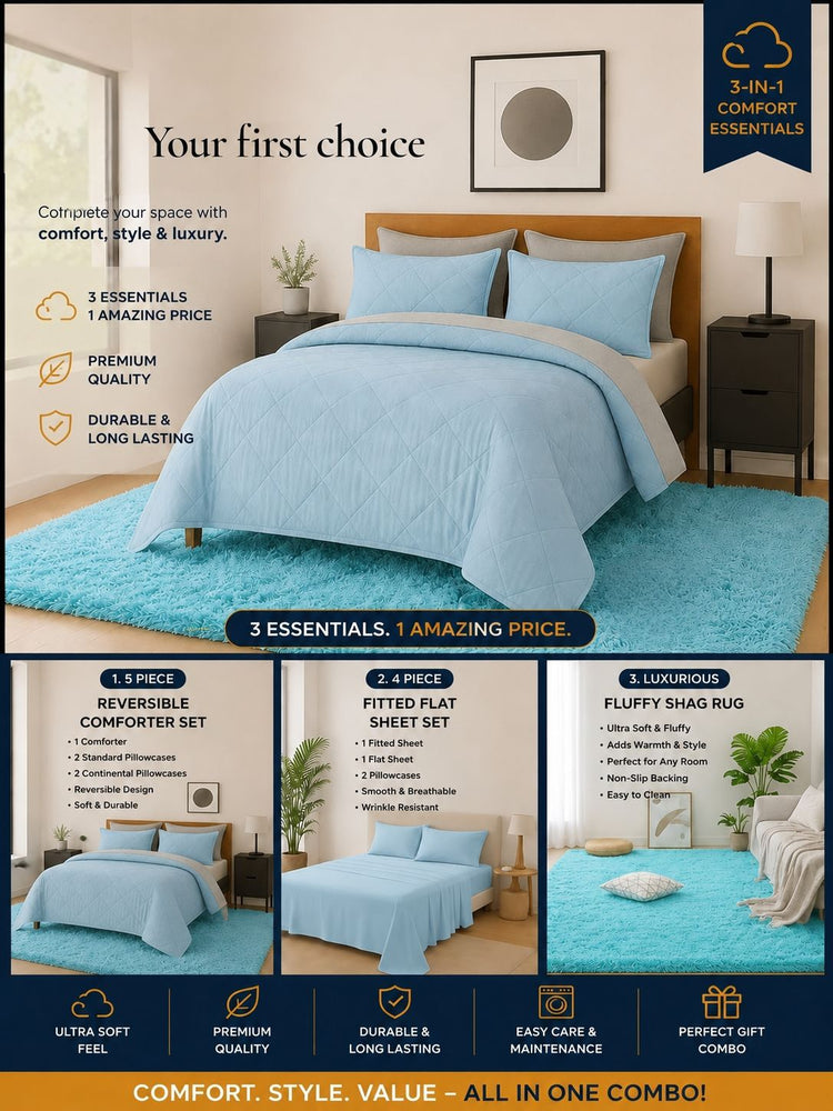 3-in-1 Comfort Essentials Combo with Fluffy Carpet