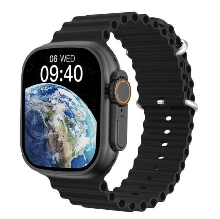 Ultra Smart Watch with Large HD Display and ocean-style silicone band in black