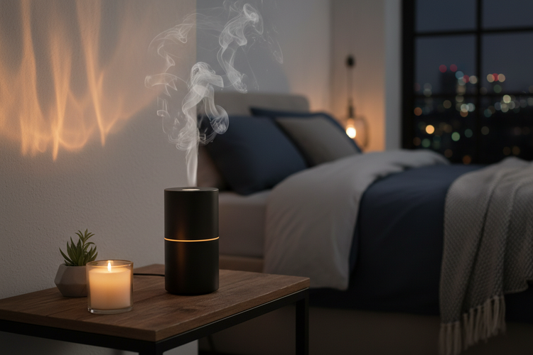 Flame Diffuser on Bedside Table