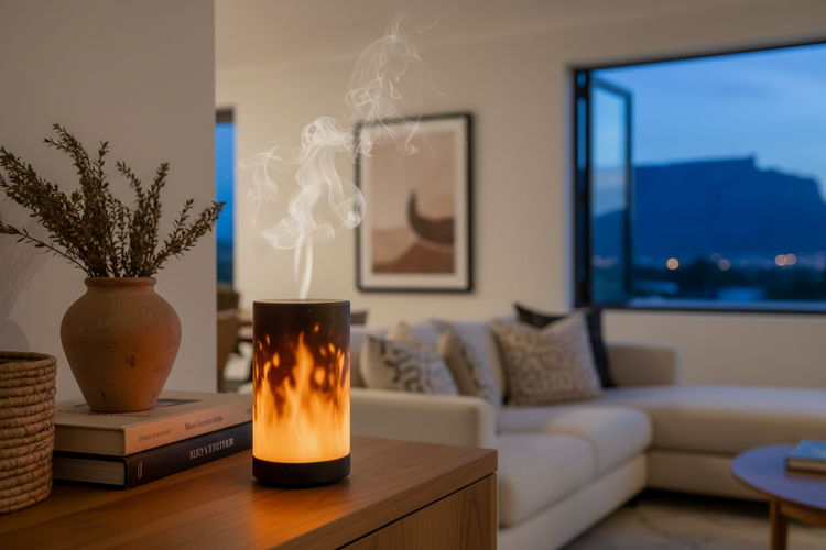 Flame Diffuser on Living Room Shelf