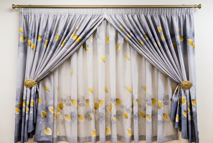 Gold Leaf Curtain and Lace Set