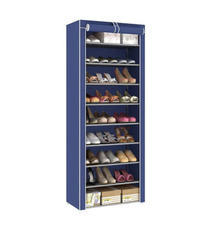 Multi-Layer Shoe Organizer in Blue - 10 tier with fabric cover