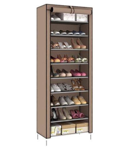 Multi-Layer Shoe Organizer in Brown - 10 tier with fabric cover