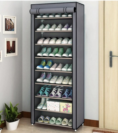 Multi-Layer Shoe Organizer in Grey - 10 tier with fabric cover