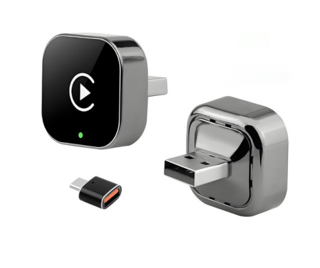 CarPlay Adapter showing USB-A plug, USB-C adapter and compact dongle design