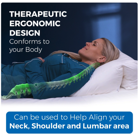 10-in-1 Flip Pillow therapeutic ergonomic design - aligns neck, shoulder and lumbar area