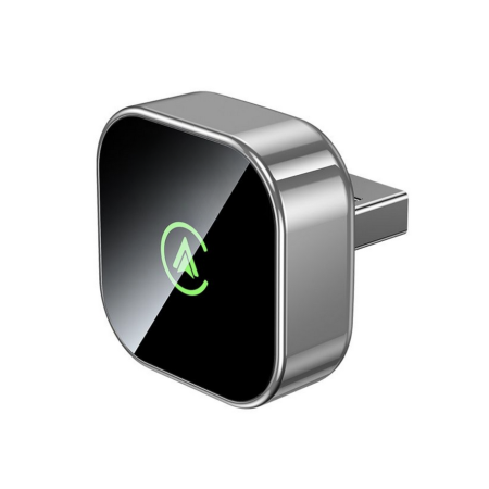 Plug and Play Wireless CarPlay Android Auto Adapter - front view with green Android Auto indicator