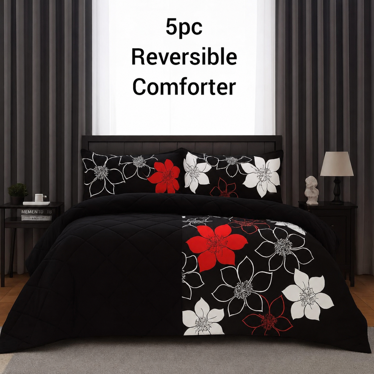 5pcs Flower Reversible Comforter Set