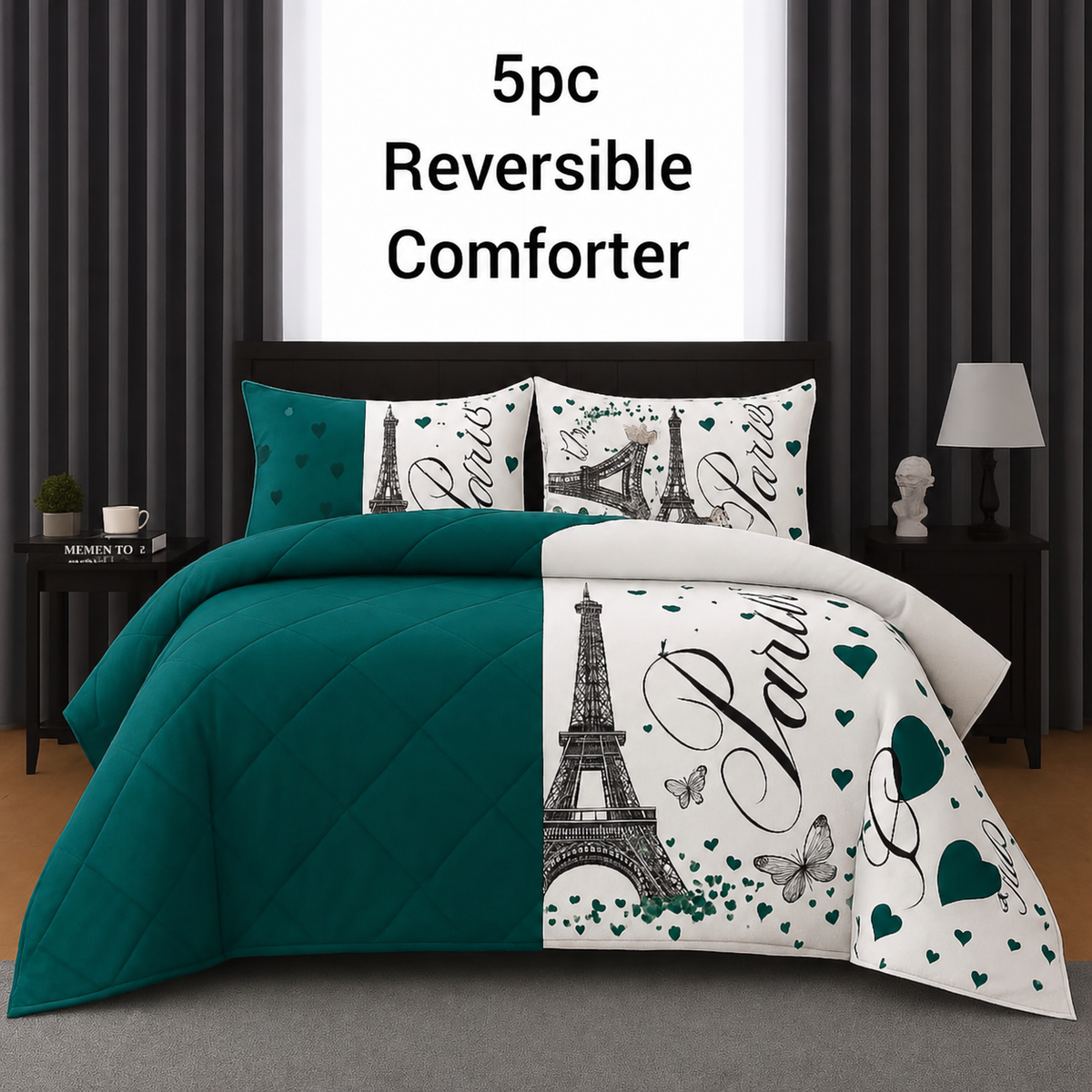 5pcs Flower Reversible Comforter Set