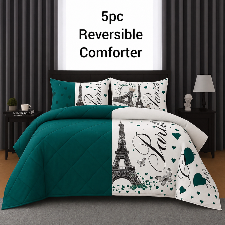 5pcs Flower Reversible Comforter Set