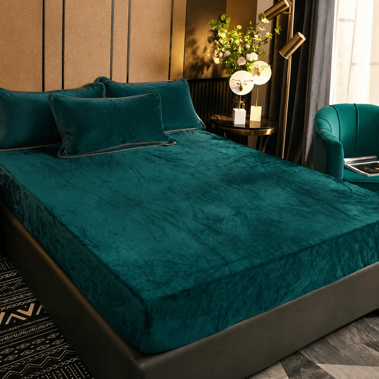 3pcs Velvet Mattress Protector / Winter Bedsheet Set