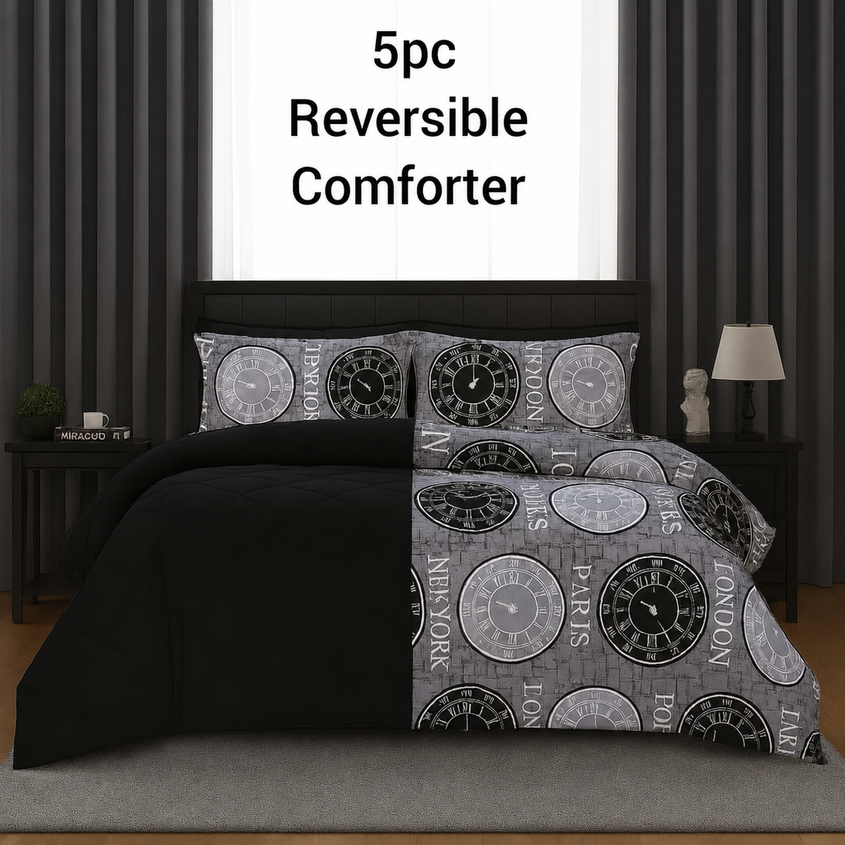 5pcs Flower Reversible Comforter Set