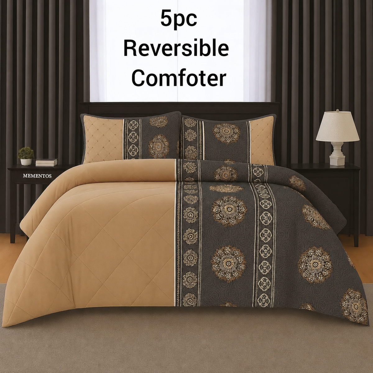5pcs Flower Reversible Comforter Set