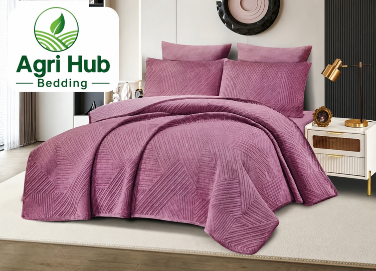 5pcs Velvet Quilted Winter Bedspread Set