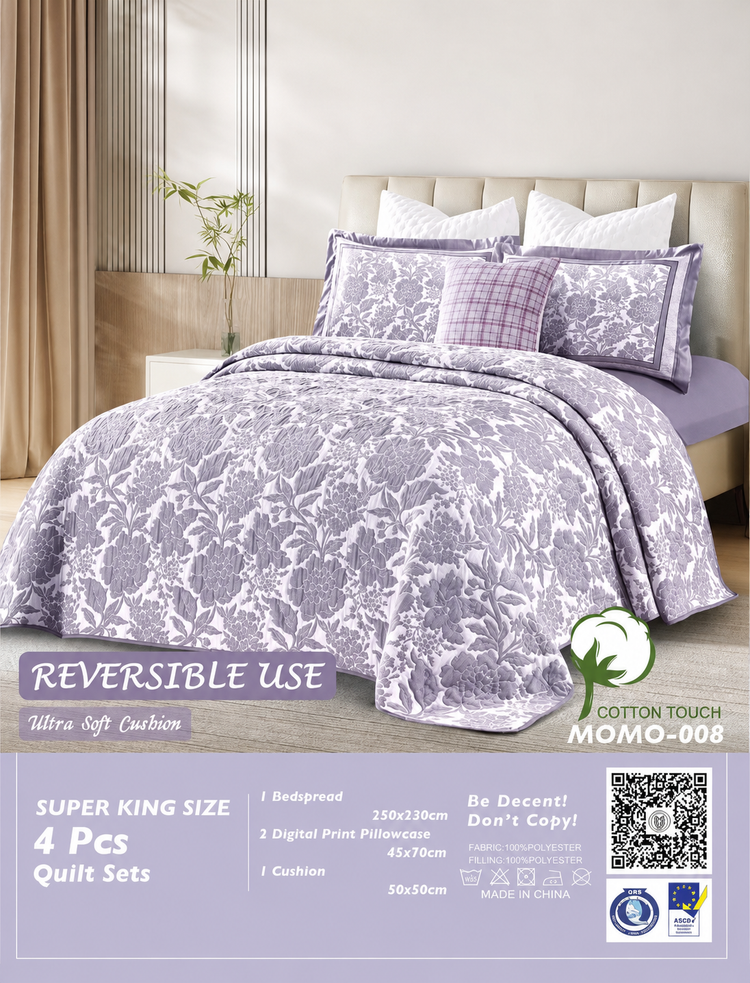 Momo 4pcs Super King Reversible Quilt Set