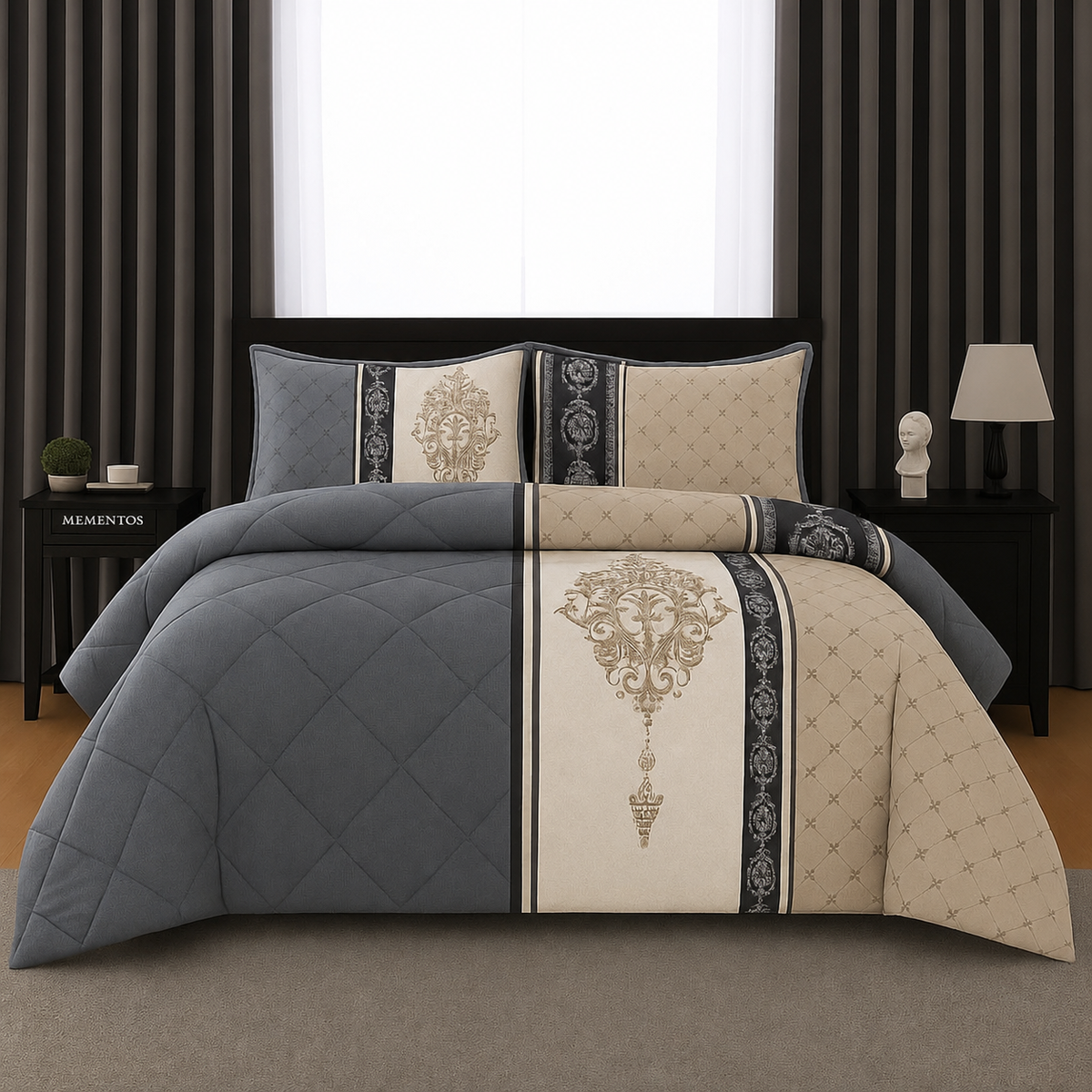 5pcs Flower Reversible Comforter Set