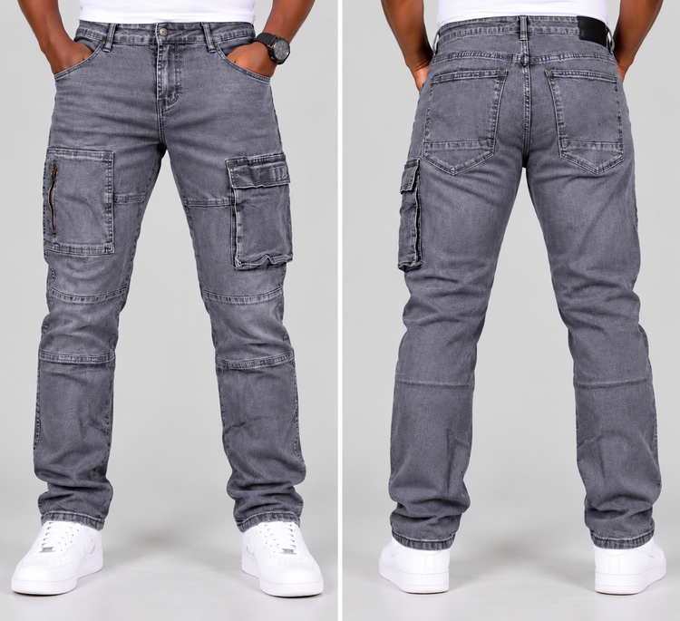 Men's Wash Grey Denin Cargo Jeans (size 28 to 36)