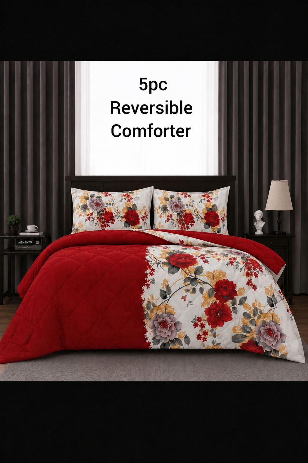 5pcs Flower Reversible Comforter Set